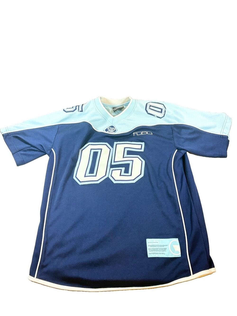 Vintage FUBU Football Jersey Size Large 16/18 Sky Blue 05 Y2K